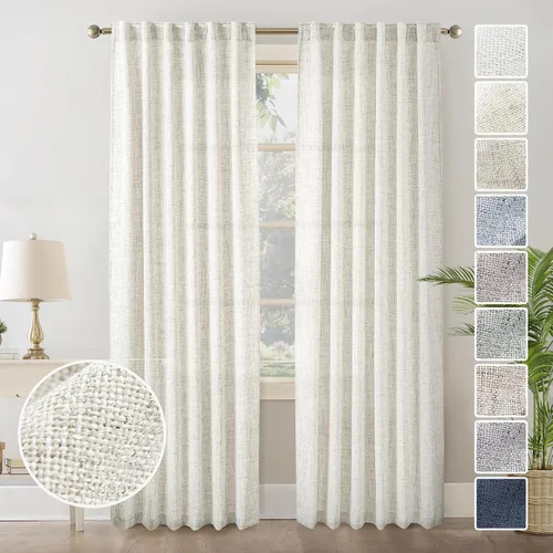 Vista 81 de Cortinas de Lino Natural Color Crema de 84 Pulgadas de Largo para Sala de Estar, Juego de 2 Paneles de Lino Texturizado con Trabillas Traseras