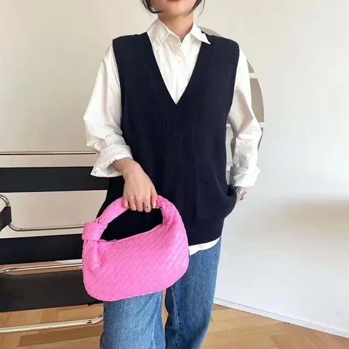 Vista 5 de Bolso de mano tejido, bolso de hombro para mujer, bolso de cuero suave, bolso de mano tejido, bolso de mano anudado casual