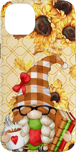 Vista 15 de Sunflower Gnome with Books for Tea Lover Librarian Reading Case for iPhone 16