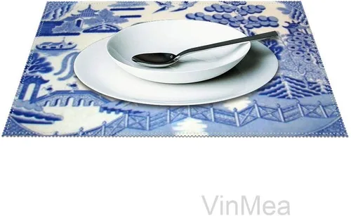 Vista 2 de Manteles individuales de lona tradicionales del siglo XIX con sauce azul chino, mantel individual para cocina, comedor, oficina en casa, cocina