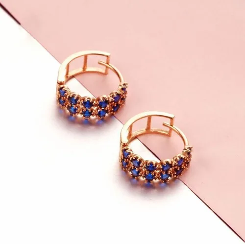 Vista 2 de SAGEKING 2024 New 585 Purple Gold Inlaid Double Rows Of Blue Crystal Ear Buck Plated 14K Rose Gold Earings For Women Fashion And Exquisite Jewelry