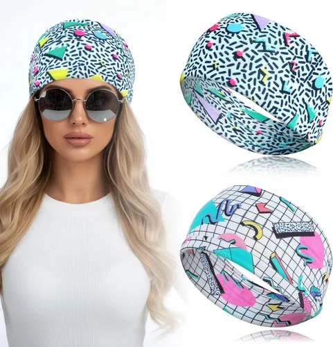 Vista 2 de 2 diademas de neón de los años 80 y 90 para mujer, diademas retro para mujer, bandas de pelo de los años 80 para hip hop, estilo de fiesta