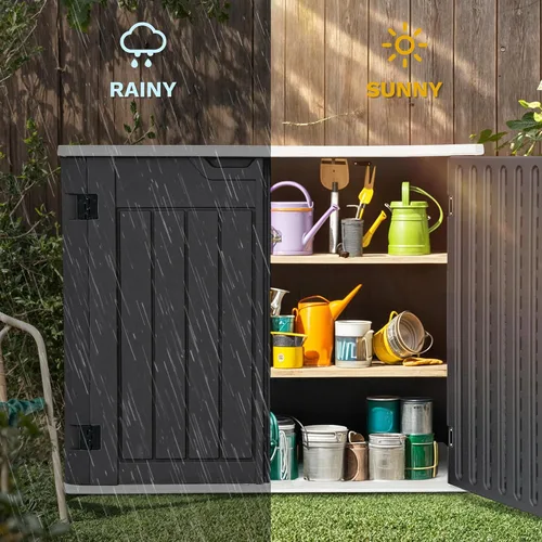Vista 7 de DWVO Cobertizo de almacenamiento horizontal resistente a la intemperie para exteriores, capacidad de 35 pies cúbicos, con cerradura e impermeable