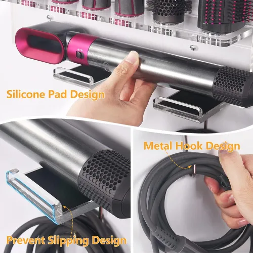 Vista 3 de Affogato - Soporte de montaje en pared compatible con accesorios Dyson Airwrap Styler, soporte de almacenamiento de acrílico compatible