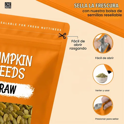 Vista 3 de Semillas de calabaza crudas sin sal, pepitas sin sal, 1 libra, 100% naturales