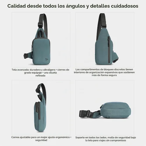 Vista 5 de Travelon Eslinga compacta antirrobo The Voyages Azul Pizarra