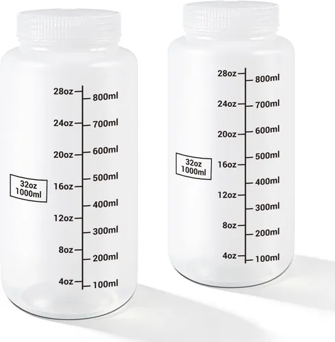Vista 10 de DEMORA Botellas de plástico con tapas herméticas de 1 oz/30 ml, recipientes de líquidos de boca ancha de grado alimenticio, botellas de medición