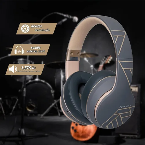 Vista 4 de PowerLocus Auriculares inalámbricos Bluetooth sobre la oreja con micrófono, tiempo de reproducción de 50 horas, sonido estéreo de alta fidelidad