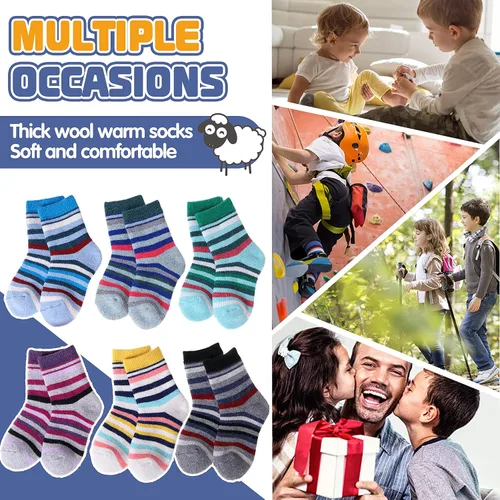 Vista 82 de ANTSANG Calcetines de Lana, Calcetines Térmicos Cálidos y Gruesos Tipo Crew Boot para Niños Pequeños, Niños y Niñas, 6 Pares