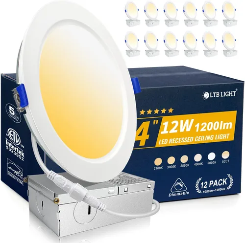 Vista 10 de Paquete de 4 luces empotrables de 4 pulgadas, iluminación LED empotrable ultrafina sin lata, luces empotrables regulables 5 ct.