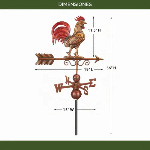 Vista 3 de Good Directions - Veleta de gallo enano rojo de cobre con pátina multicolor acabada a mano