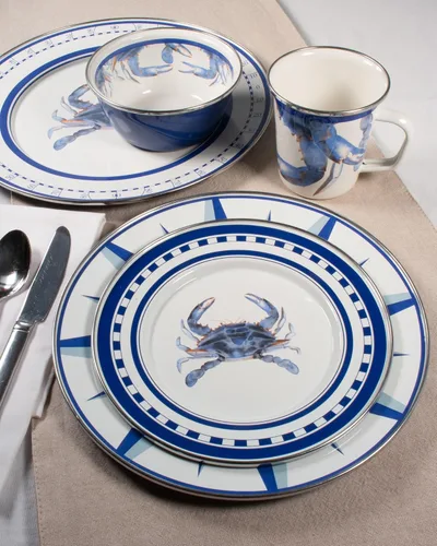 Vista 3 de Golden Rabbit Enamelware Latte Tazas de café o té, 16 onzas, cangrejo azul, juego de 4