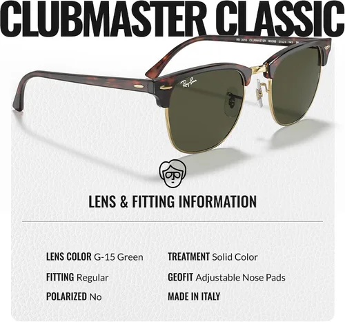 Vista 30 de Ray-Ban RB3016 CLUBMASTER CLASSIC - Gafas de sol de forma cuadrada con kit oficial de gafas