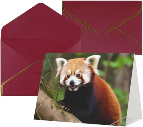 Vista 10 de Tarjetas de felicitación con sobres, tarjeta de felicitación con sobres, tarjeta de felicitación de Little Panda rojo en blanco para todas