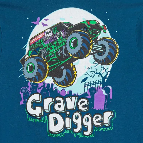 Vista 9 de Monster Jam Paquete de 2 camisetas de manga larga para niños pequeños a grandes Grave Digger El Toro Loco Megalodon Salvia esmerilada / azul carbón