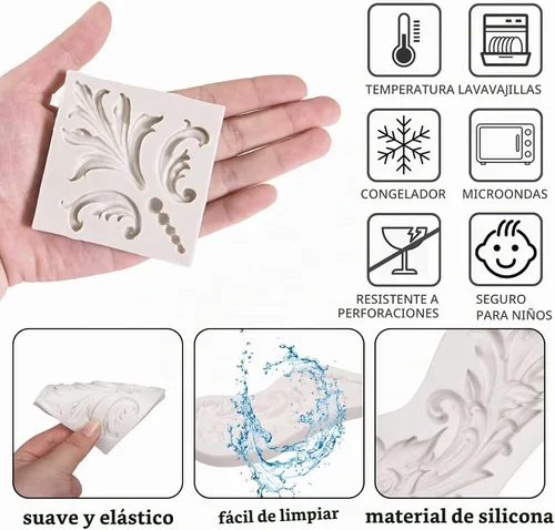 Vista 3 de Moldes de silicona de plumas para fondant barroco, paquete de 3 moldes de 3 paquetes de moldes barrocos ZH382