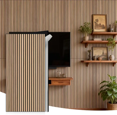 Vista 11 de WoveN SounD Slat Acousitc - Paneles de pared de 48 x 24 pulgadas, chapa de madera, decoración de pared a prueba de sonido, diseño autoadhesivo