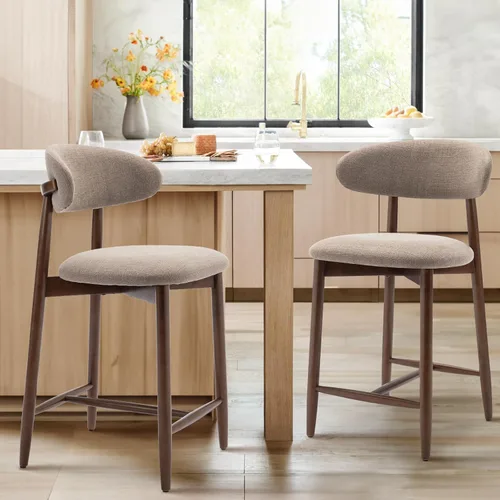 Vista 22 de Taburetes de bar tapizados de altura de mostrador, sillas de isla de cocina con respaldo, taburetes de mostrador modernos con patas de madera