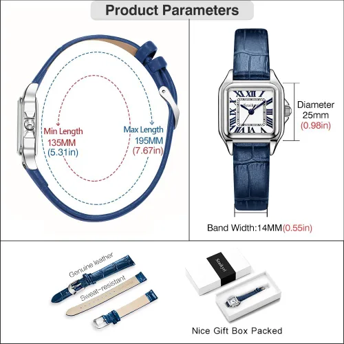 Vista 6 de Classic Relojes cuadrados de mujer con números romanos, de vestir, informal