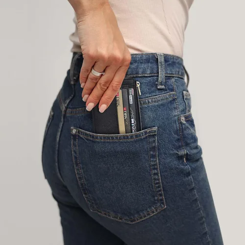 Vista 8 de Sodsay Estuche para tarjetas, cartera delgada con bolsillo frontal, para mujer, sujetatarjetas con llavero Slim, Front Pocket, Credit Card Holder