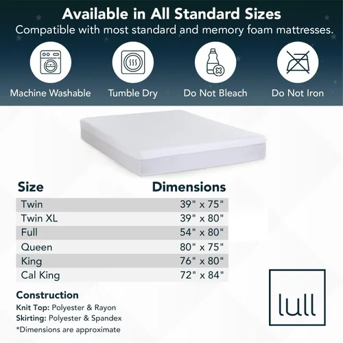 Vista 2 de Lull Protector de colchón de tamaño individual Funda de colchón Protector de colchón impermeable extra suave Resistente a las manchas, lavable