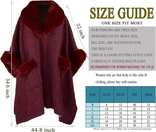 Vista 5 de Poncho para mujer con bolsillo cálido cárdigan de cachemira con piel de conejo