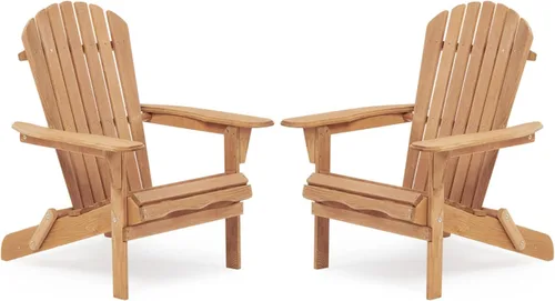 Vista 11 de Juego de 2 sillas Adirondack plegables de madera para jardín y exteriores, construcción de madera de cedro maciza, cómodos reposabrazos y respaldo