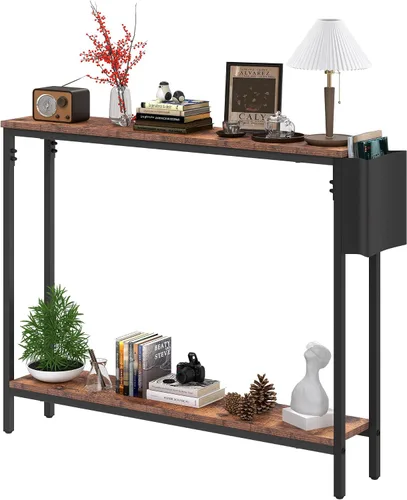 Vista 8 de Bigbiglife Mesa de Consola de Entrada de 39.4", Mesa de Sofá Estrecha Industrial de 2 Niveles con Estantes de Almacenamiento para Pasillo, Sala