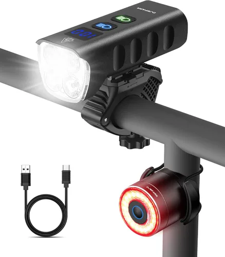 Vista 10 de Front Bike Light or Front Headlight & Back Taillight Set, 2000 Lumens Super Bright Road Mountain Ebike Lights, Rechargeable & 6400mAh Ultra-Long