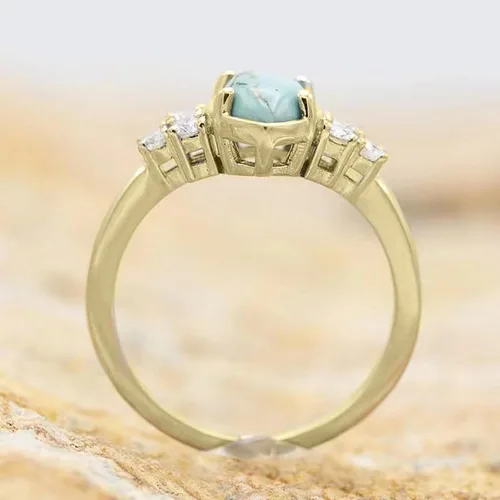 Vista 6 de Anillos de diamantes turquesa de 3 piezas para mujer, de plata de ley natural, anillos de joyería simples de moda