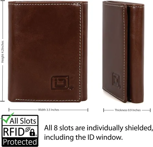 Vista 2 de ID Stronghold - Cartera triple con bloqueo RFID para hombre, piel auténtica resistente, Stonewash, Classic