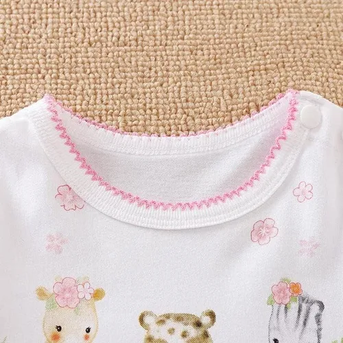 Vista 4 de Linda jirafa + cebra con estampado floral de manga larga para bebé niña, mono blanco para mameluco de una pieza