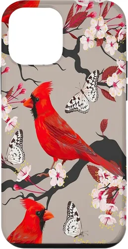 Vista 16 de Funda para iPhone 16 Women Girls Cardinals Red With Floral Butterfly