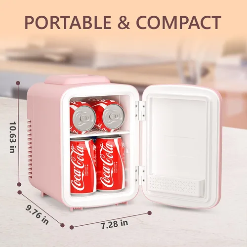 Vista 7 de EUHOMY Mini nevera, refrigerador pequeño de 4 litros/6 latas, enfriador y calentador portátil para el cuidado de la piel, cosméticos, bebidas, mini