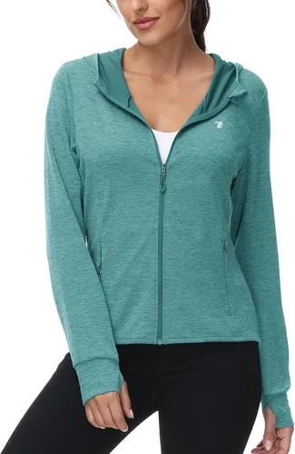 Vista 52 de TBMPOY Chaquetas con capucha y protección solar UPF 50+ para mujer, ligeras, de manga larga, para senderismo, exteriores, con cremallera completa