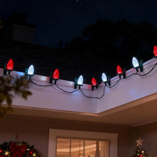 Vista 7 de Dazzle Bright C9 - Guirnalda de luces de Navidad, 100 luces LED de 66 pies, impermeables, conectables con 100 clips de resorte, decoración de Rojo