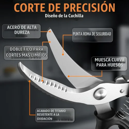 Vista 4 de Tijeras para aves de corral resistentes, tijeras de pollo de acero inoxidable con diseño de resorte, borde dentado antideslizante y bloqueo