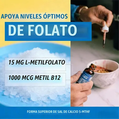 Vista 3 de L-metilfolato orgánico 15 mg + metil B12 1000mcg gotas líquidas, 60 porciones