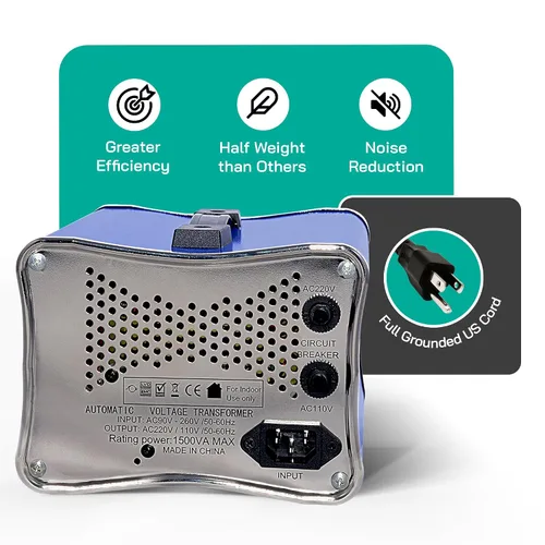 Vista 3 de LiteFuze Convertidor de voltaje de 1500 W - 110 V a 220 V y transformador elevador de 220 V a 110 V - Protección dual del disyuntor - Salida