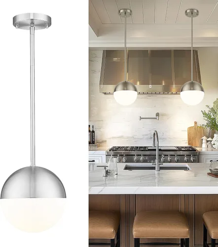 Vista 23 de LMS Lámpara Colgante de Mediados de Siglo de 6 Pulgadas, Lámparas Colgantes de Color Negro Mate con Cristal de Globo Blanco, Lámparas de Techo