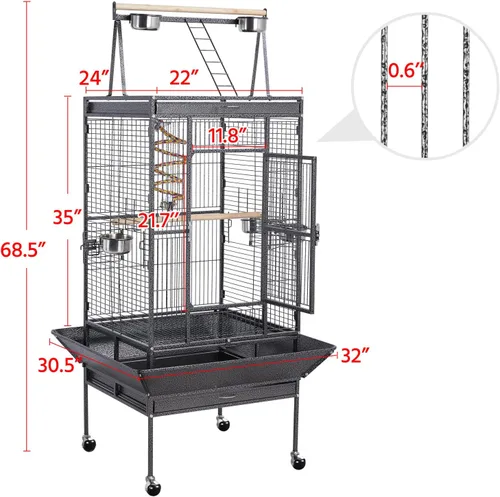 Vista 3 de Jaula para pájaros y accesorios de Yaheetech. Ideal para loros, cacatúas, periquitos., Negro