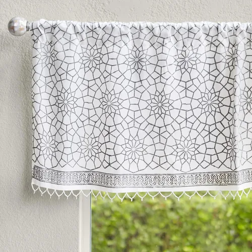 Vista 27 de Saffron Marigold Cortina de cenefa impresa a mano con ribete de cuentas, velo de novia blanco, perfecta para cocina, dormitorio, baño, comercio