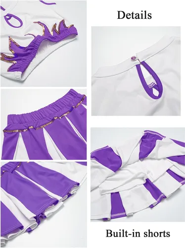 Vista 3 de LOLANTA Disfraz de animadora para niñas, conjunto de falda plisada con pompón