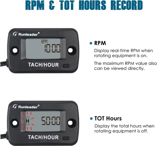 Vista 2 de RL-HM019C - Medidor magnético de pastilla/hora Rotating Shaft, IP68 Waterproof LCD Maintenance Reminder for Pressure Washer, Air Compressor, PTO