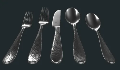 Vista 2 de Juego de cubiertos martillados Servicio de cubiertos de acero inoxidable 18/10 premium para 8 Resistente y apto para lavavajillas Construido
