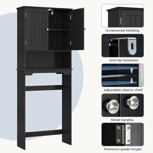 Vista 10 de OLIXIS Gabinete de almacenamiento sobre el inodoro, estantes de baño con Negro mate