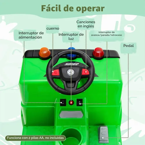 Vista 4 de GLACER Coche de paseo para niños, camión de basura de 12 V con control