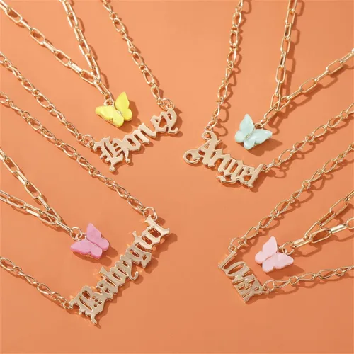 Vista 4 de coadipress Collar de bebé inglés antiguo para mujer, chapado en oro de 18 quilates, con palabras ajustables, cadena de clavícula, collar de cadena