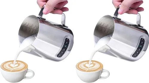 Vista 11 de Jarra para Espumar Leche, Dailyart 350ml/12oz Jarra para Espumar Leche de Acero Inoxidable 304 con Escala, Accesorios para Máquina de Espresso