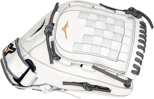 Vista 3 de Mizuno GMVP1200PF4W MVP Prime Fastpitch - Guante de sóftbol de 12 pulgadas, tela de tartán, lanzamiento a mano derecha, blanco/gris